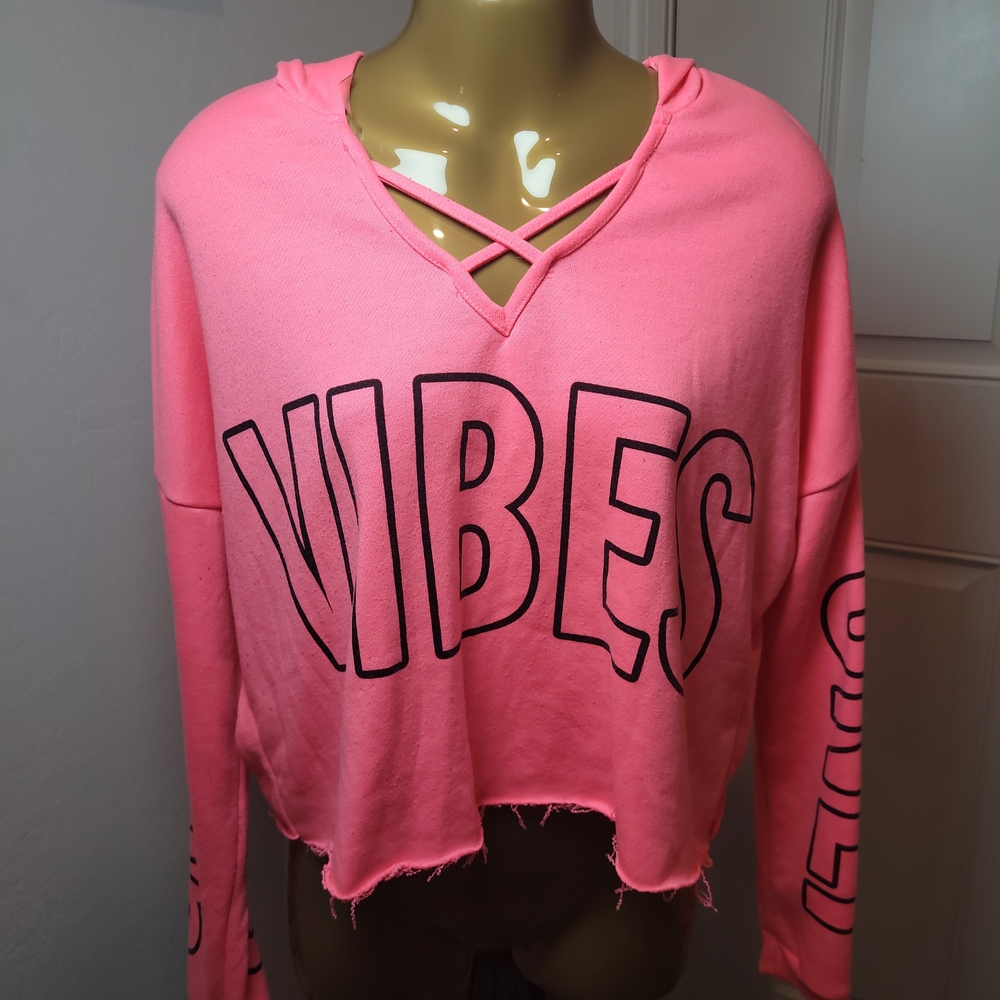 Rue21 Neon Pink Vibes Cut-Out Hoodie Sweatshirt Sz M